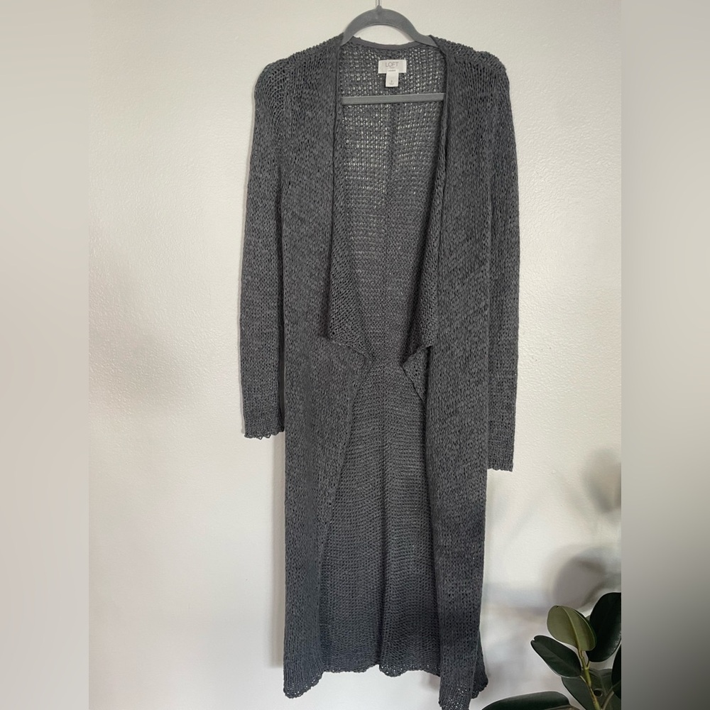 Loft outlet grey/blue knit sweater, size small loungewear. Long, 50
Inches.